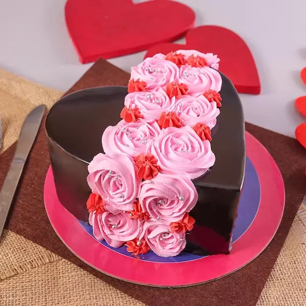 Flowery Chocolate Heart Cake